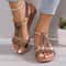 Rhinestones Women Wedge Sandals Summer Platform Peep Toe Casual Outdoor Beach Shoes 8