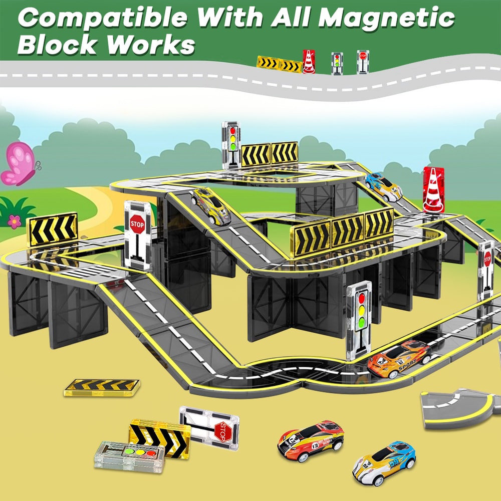 Magnetic Block Creativity And Educational Construction Toys For Kids Magnetic Road Magnet Crane Car 1