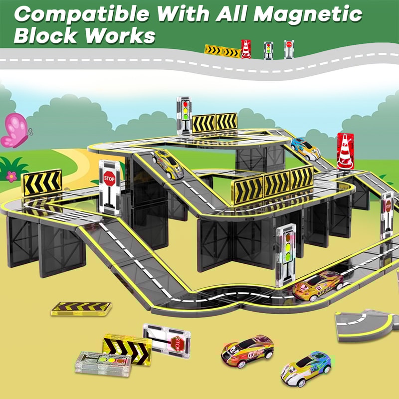 Magnetic Block Creativity And Educational Construction Toys For Kids Magnetic Road Magnet Crane Car 1