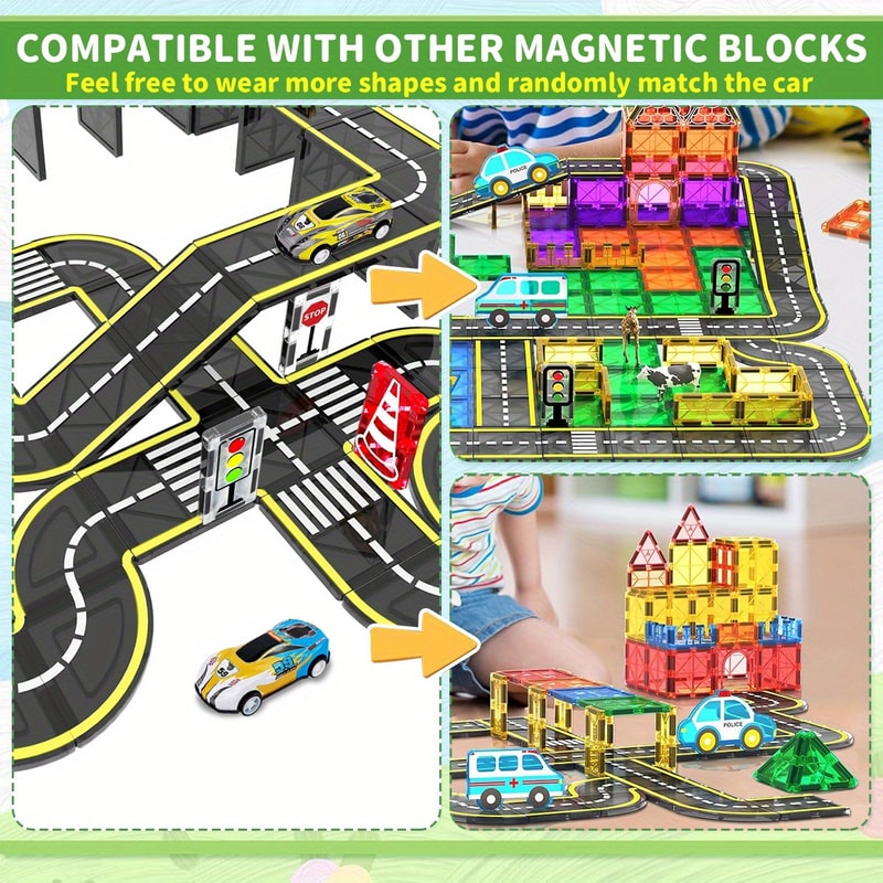 Magnetic Block Creativity And Educational Construction Toys For Kids Magnetic Road Magnet Crane Car 3