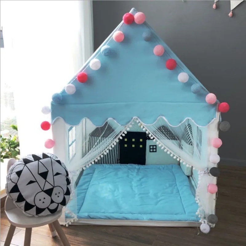Childrens Tent Folding Tipi Portable Baby Play House Large Pink Princess Castle Child Room Decor 2
