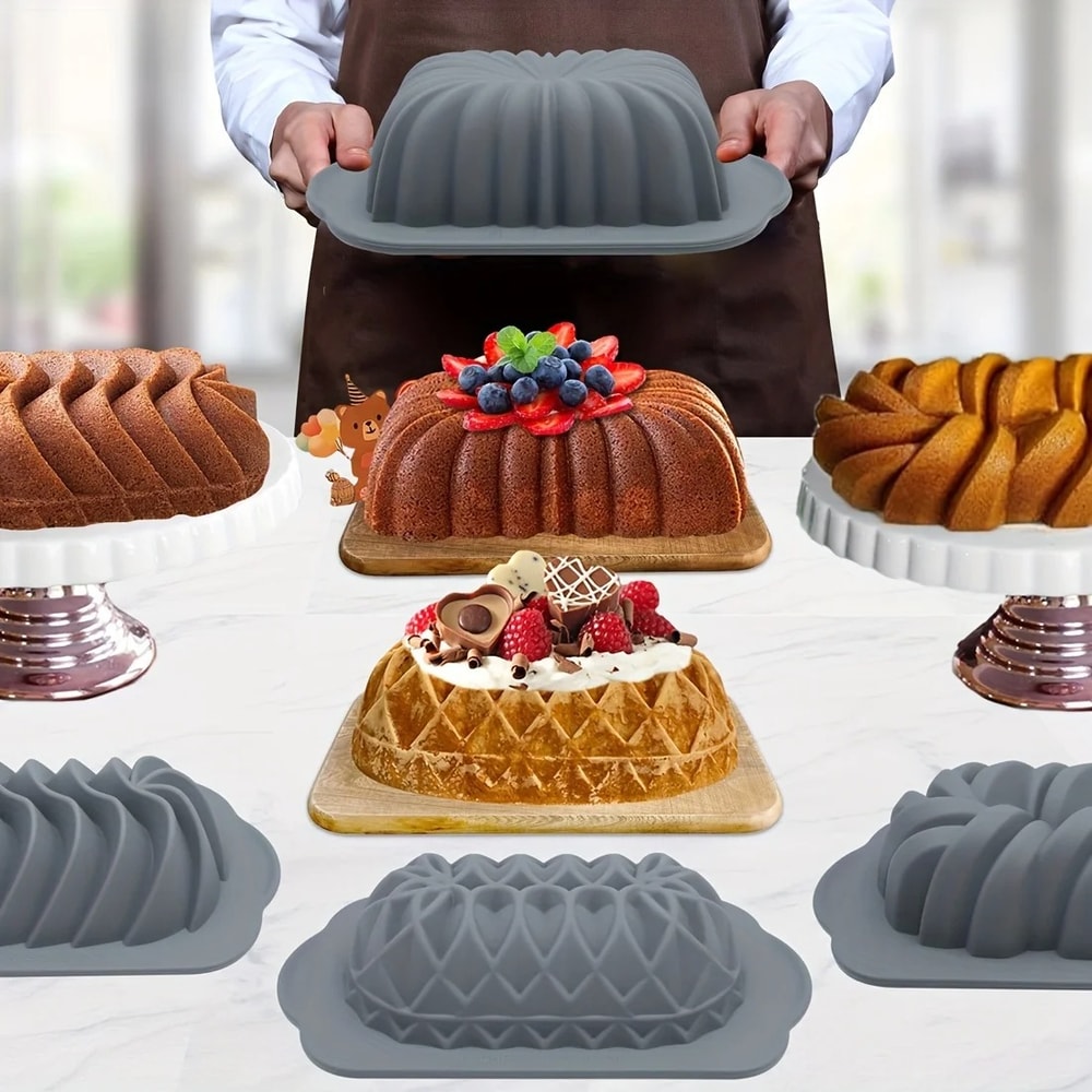 Versatile Silicone Bakeware Set NonStick Cake Molds Flower Assorted Shapes Baking Pans Muffins Choc 2