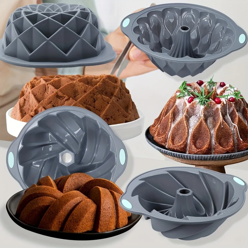 Versatile Silicone Bakeware Set NonStick Cake Molds Flower Assorted Shapes Baking Pans Muffins Choc 4