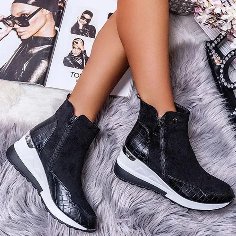 Chunky Sneakers Women High Top Vulcanize Shoes Autumn Platform Wedges Zipper Female Shoes Plus Size 3