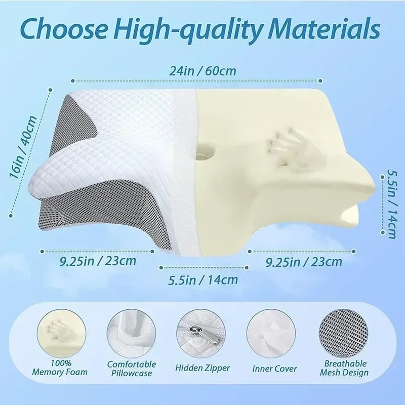 Cervical Neck Pillow With Memory Foam Butterfly Shaped Slow Rebound Design For Neck Protection And 5
