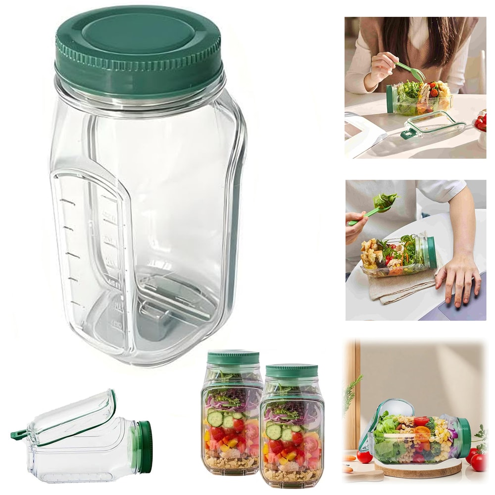 Portable Leakproof Salad Box with Side-opening Cover, Plastic Breakfast Fruit Storage Box for Home Office Picnic