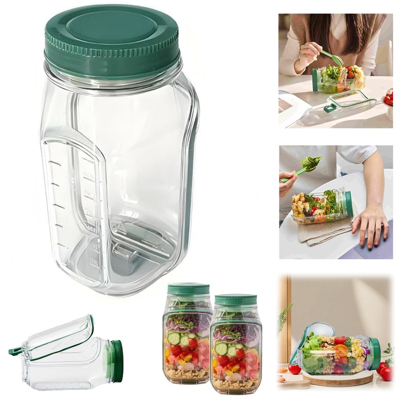 Portable Leakproof Salad Box with Side-opening Cover, Plastic Breakfast Fruit Storage Box for Home Office Picnic