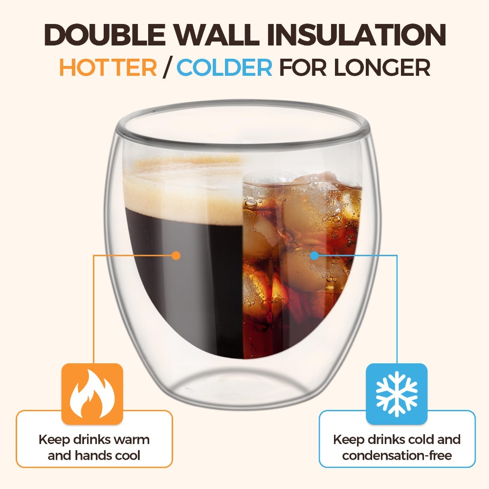 Clear Glass DoubleWall Insulated Espresso Cups Perfect For Tea Coffee Latte Milk Cafe Restaurant Us 1
