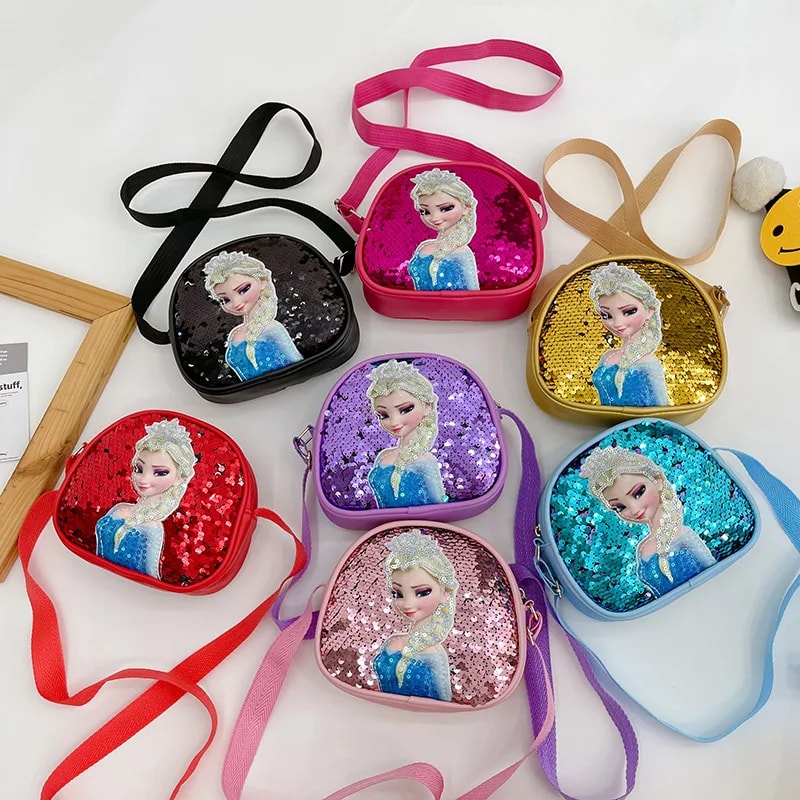 Disney Frozen Elsa Princess Crossbody Bag Girls Handbags Sequins PU Leather Multifunctional Bag Bir 0