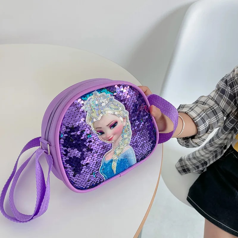 Disney Frozen Elsa Princess Crossbody Bag Girls Handbags Sequins PU Leather Multifunctional Bag Bir 1