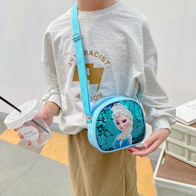Disney Frozen Elsa Princess Crossbody Bag Girls Handbags Sequins PU Leather Multifunctional Bag Bir 3