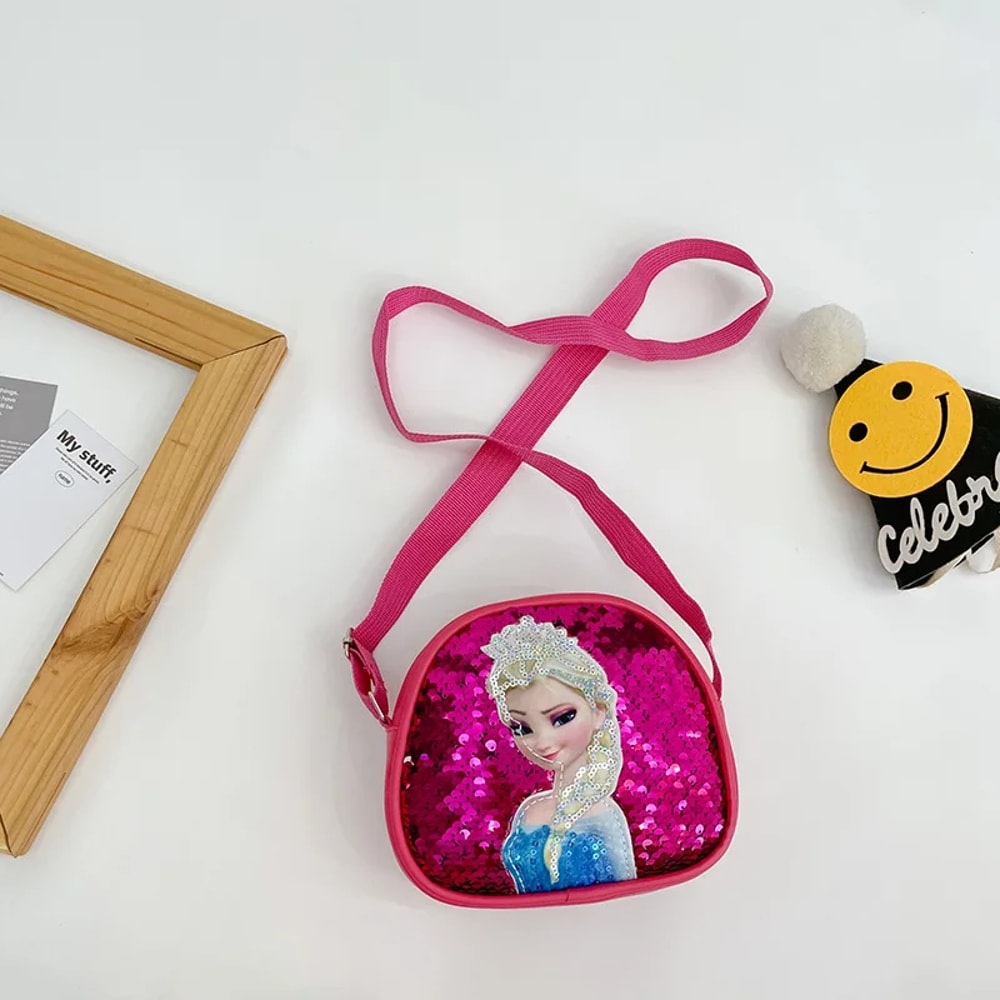 Disney Frozen Elsa Princess Crossbody Bag Girls Handbags Sequins PU Leather Multifunctional Bag Bir 7