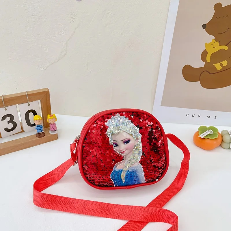 Disney Frozen Elsa Princess Crossbody Bag Girls Handbags Sequins PU Leather Multifunctional Bag Bir 8