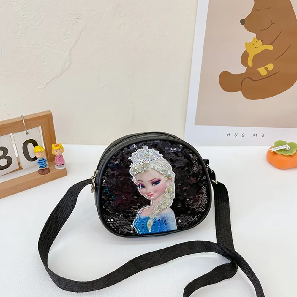 Disney Frozen Elsa Princess Crossbody Bag Girls Handbags Sequins PU Leather Multifunctional Bag Bir 9