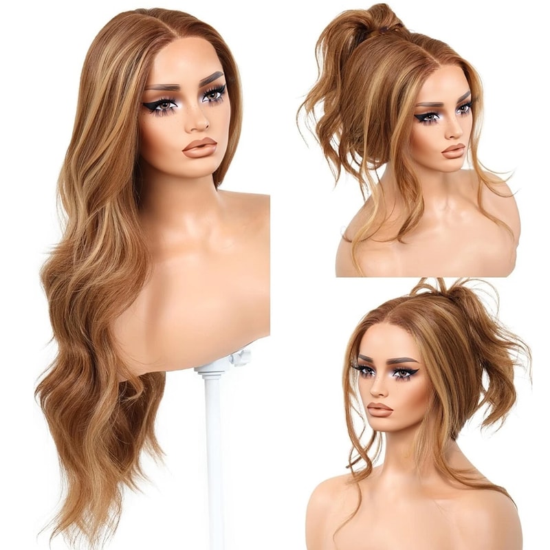 Lace Front Wig Body Wave Synthetic HD Ombre Honey Blonde Blonde Highlight Lace Frontal Wig 1