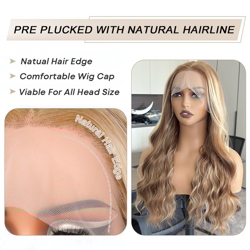 Lace Front Wig Body Wave Synthetic HD Ombre Honey Blonde Blonde Highlight Lace Frontal Wig 2