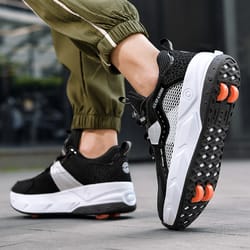 kids removable pulley skate shoes with wheels, wheel racing roller skating sneakers, parkour shoes