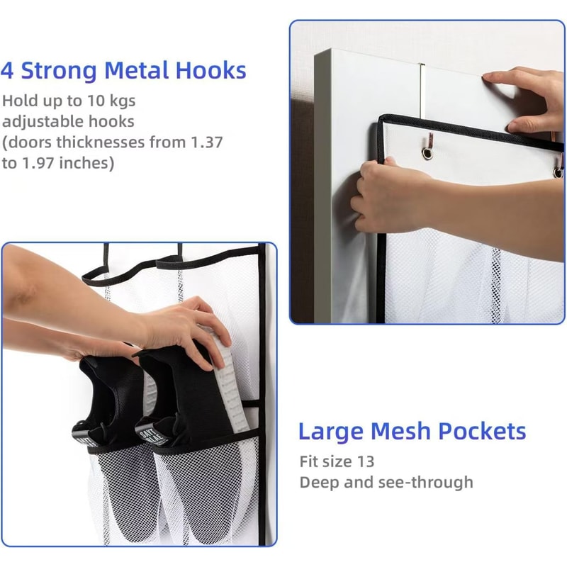 Hanging Shoe Rack With Large Mesh Pockets Over The Door Shoe Organizer For Closet Holder 2