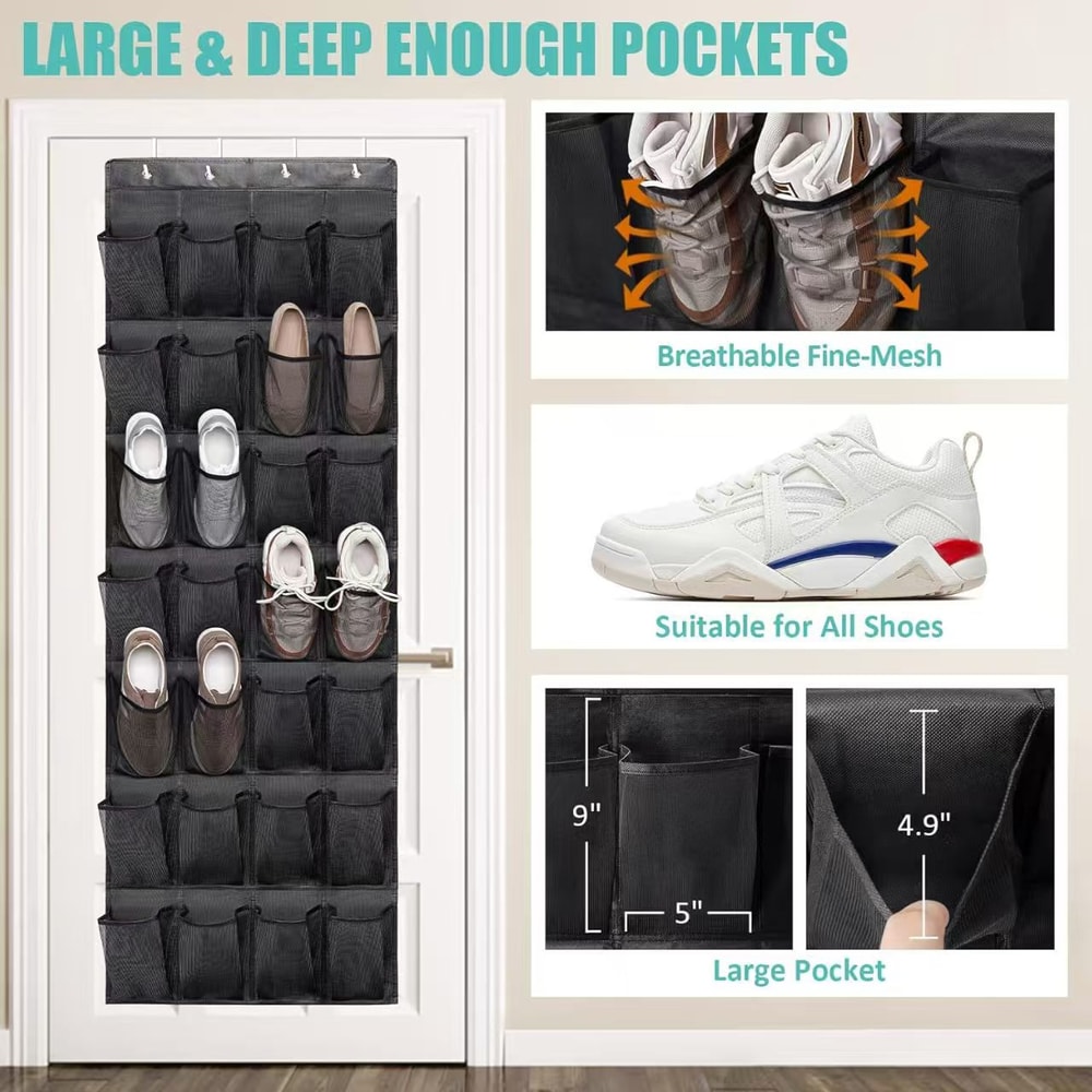 Hanging Shoe Rack With Large Mesh Pockets Over The Door Shoe Organizer For Closet Holder 3
