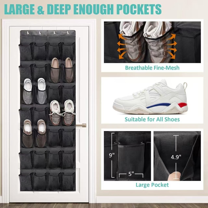 Hanging Shoe Rack With Large Mesh Pockets Over The Door Shoe Organizer For Closet Holder 3