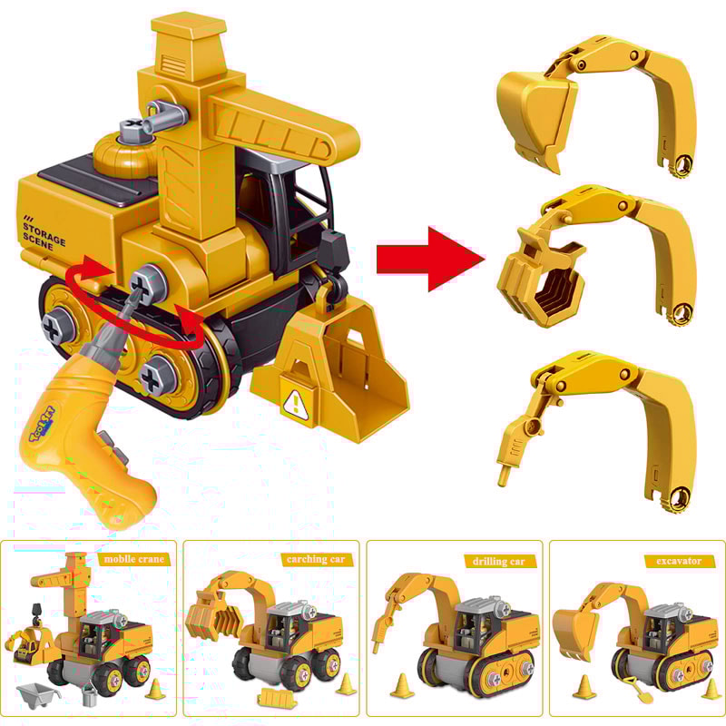 Educational Assembled Sets For Boys Kids Engineering Vehicle Electric Drill Tool Toys Nut Building 3