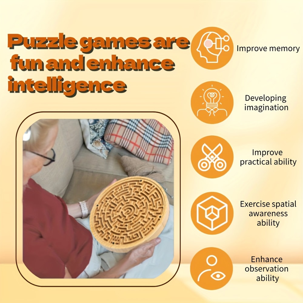 Dual Sided Bamboo Board Balance Maze Game Large Wooden Brain Teaser Puzzle For Seniors Family Memor 3