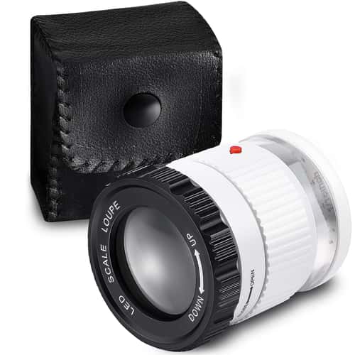 Cylindrical Handheld Magnifying Glass with Scale LED UV Light Illuminated Magnifier Adjustable Focal HD Loupe