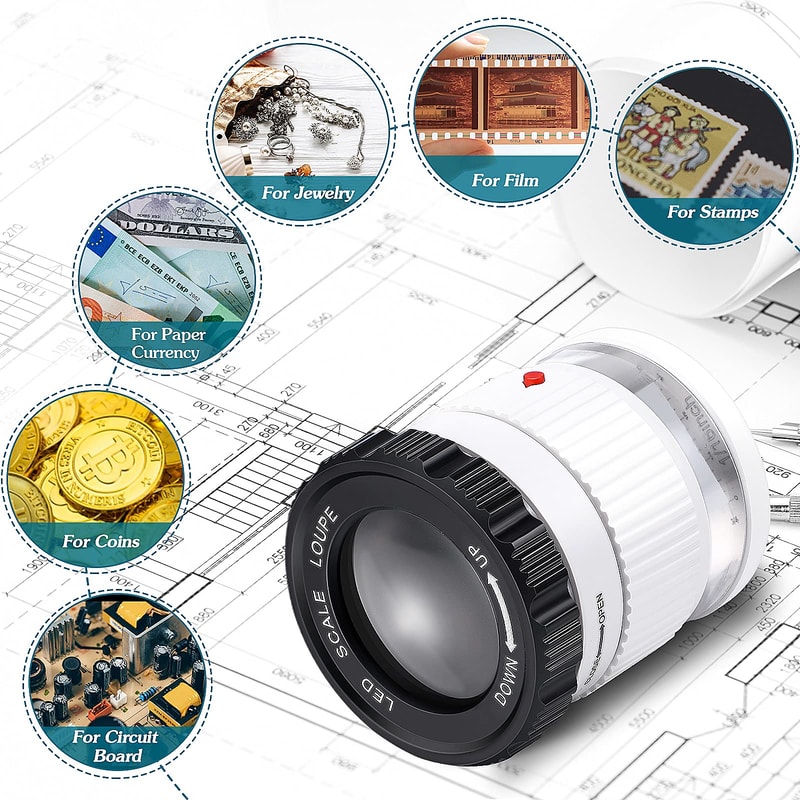 Cylindrical Handheld Magnifying Glass With Scale LED UV Light Illuminated Magnifier Adjustable Foca 4