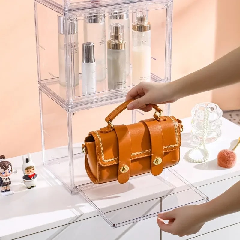 Stackable Clear Display Box Plastic Dustproof Storage Bins For Figures And Cosmetics With Interlaye