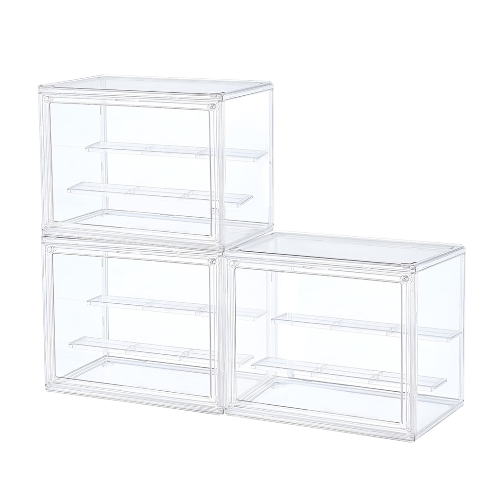 Stackable Clear Display Box Plastic Dustproof Storage Bins For Figures And Cosmetics With Interlaye