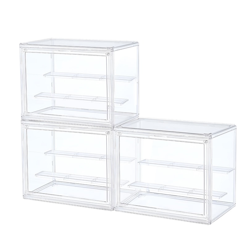 Stackable Clear Display Box Plastic Dustproof Storage Bins For Figures And Cosmetics With Interlaye