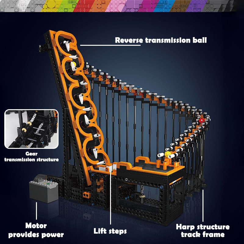Building Blocks GBC Harp Track Model Mechanical Transmission Ball Lift Technical Dribbling Device Toys for Kids