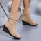 Elegant High Heels Women Wedges Boots New Winter Fashion Casual Shoes Round Toe Platform Solid Color Boots