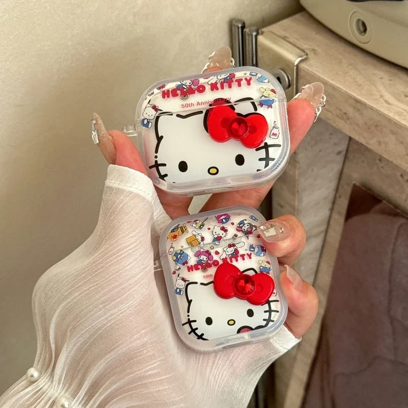 3D Hello Kitty Bowknot Earphone Case, Cute Sanrio Earphone Holder, Hello Kitty 3D Case for Earphones