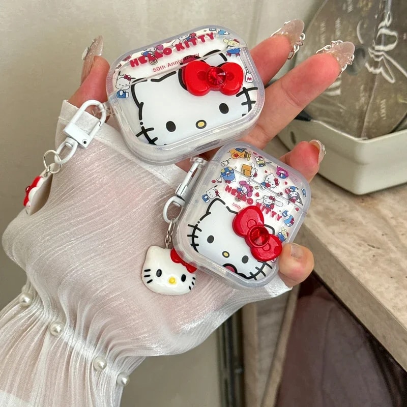 3D Hello Kitty Bowknot Earphone Case, Cute Sanrio Earphone Holder, Hello Kitty 3D Case for Earphones