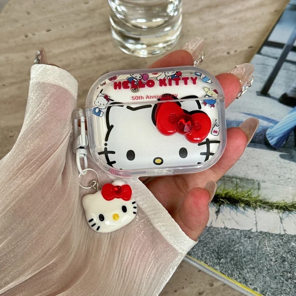3D Hello Kitty Bowknot Earphone Case, Cute Sanrio Earphone Holder, Hello Kitty 3D Case for Earphones