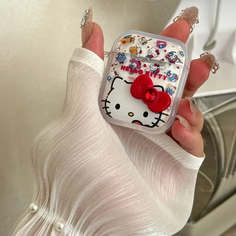 3D Hello Kitty Bowknot Earphone Case, Cute Sanrio Earphone Holder, Hello Kitty 3D Case for Earphones