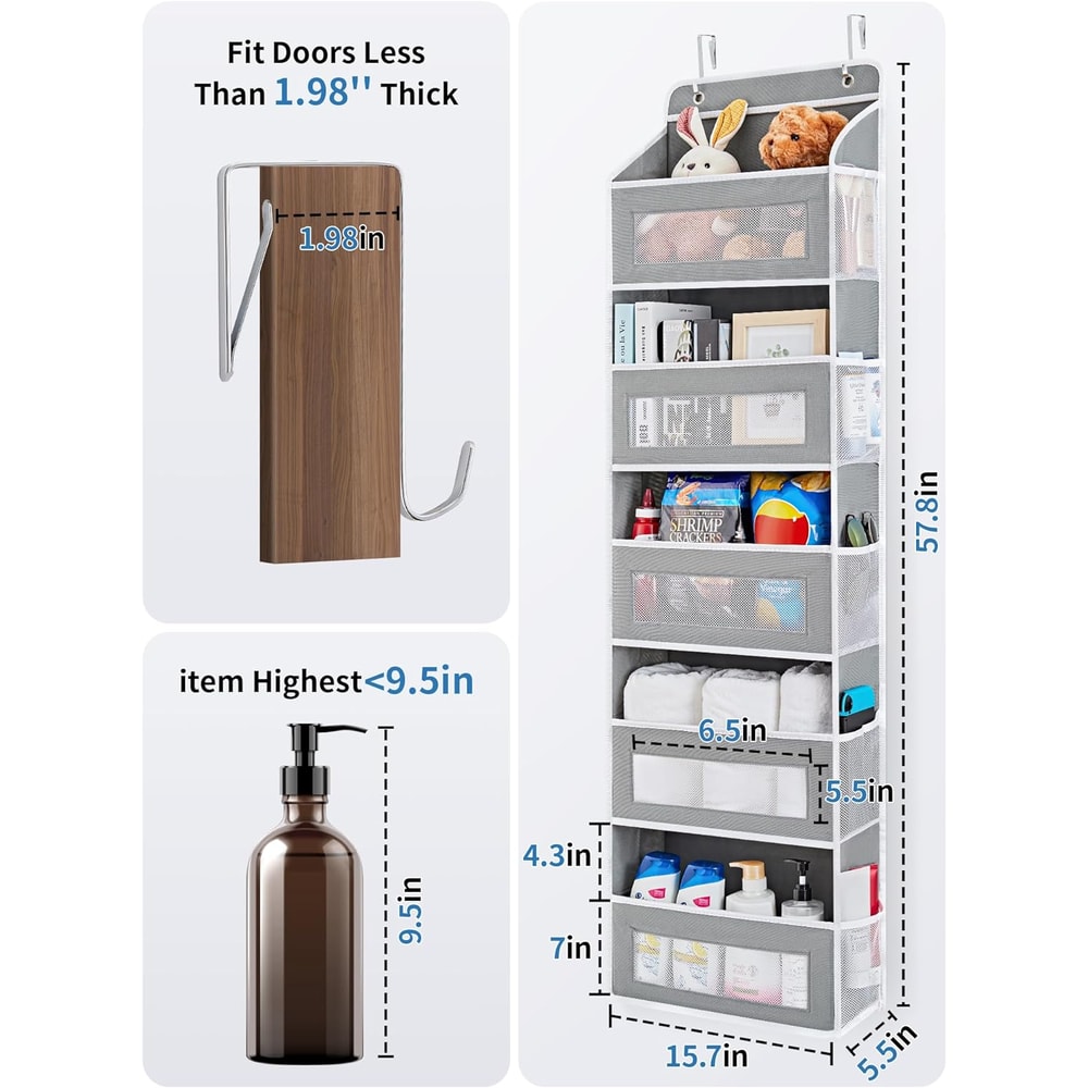 Shelf Hanging Over The Door Organizer Storage With 5Large Capacity Pockets For Bedroom Bathroom 2