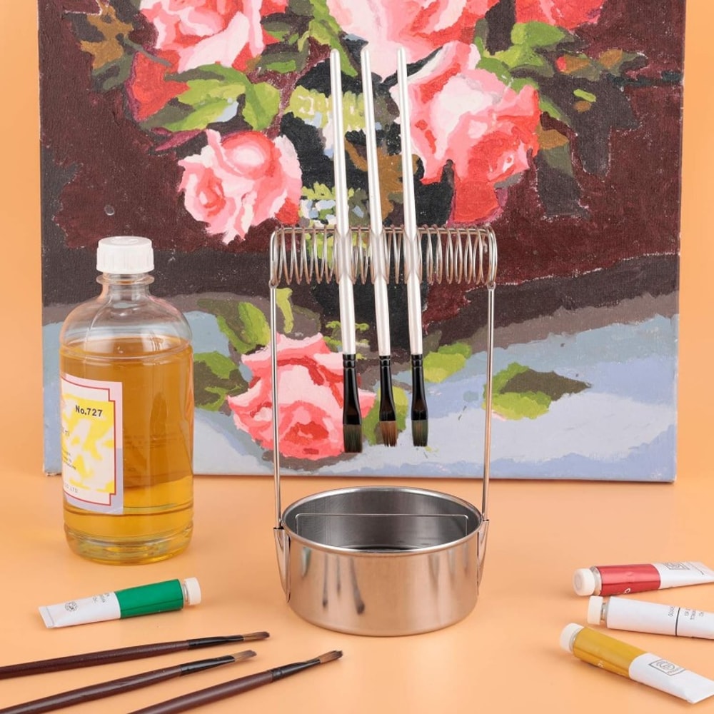 Stainless Steel Portable Artist Brush Washer With Wash Tank Removable Screen Brush Holder Paint Bru 2