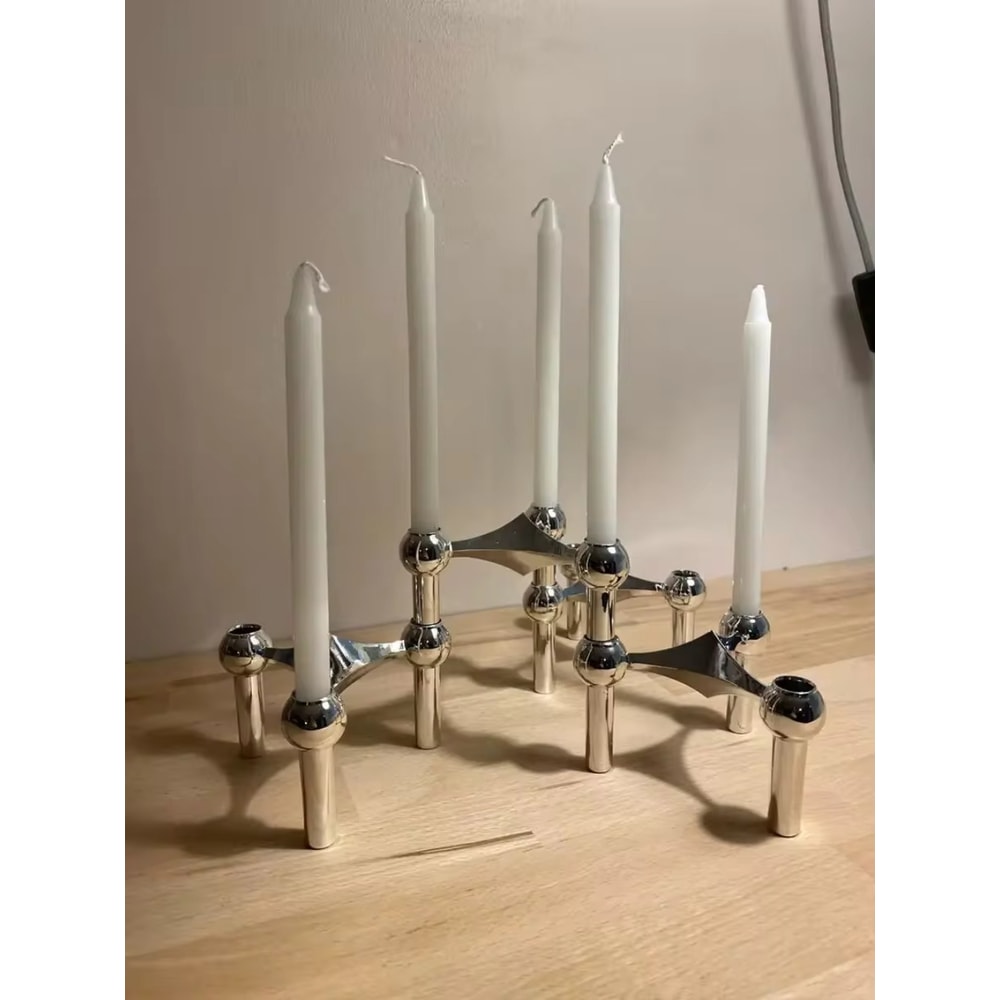 Nordic Silver Metal Molecular Structure Candle Holder Living Room Candelabra Home Decoration Gift E 0