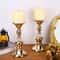 Vintage Gold Metal Pillar Candle Holders Elegant Crystal Pillar Candle Stands 2