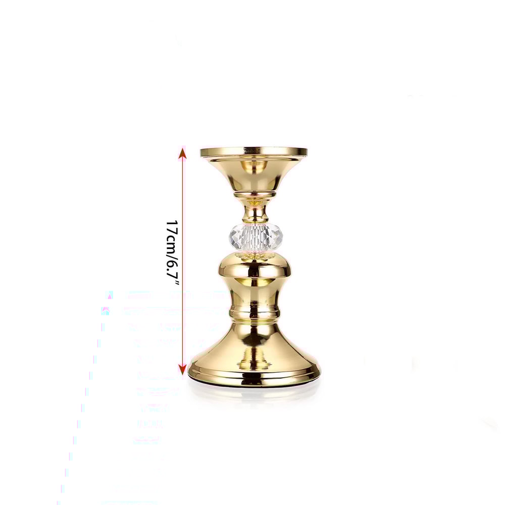 Vintage Gold Metal Pillar Candle Holders Elegant Crystal Pillar Candle Stands 6