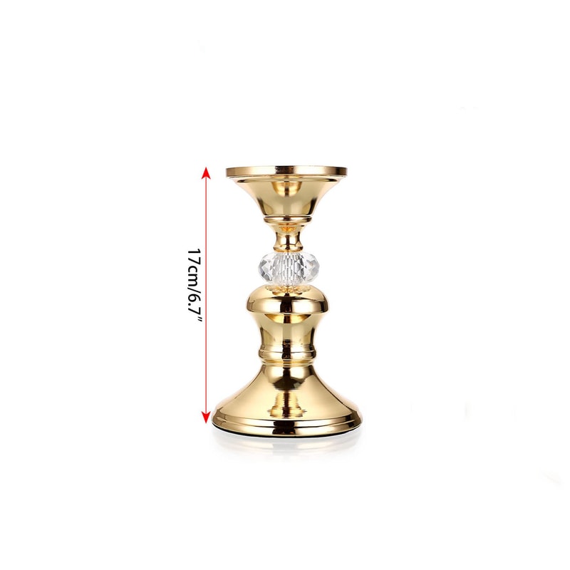 Vintage Gold Metal Pillar Candle Holders Elegant Crystal Pillar Candle Stands 6