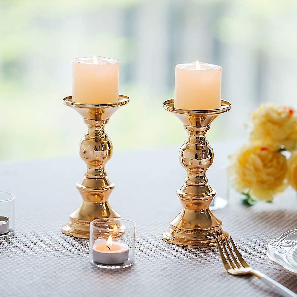 Vintage Gold Metal Pillar Candle Holders Elegant Crystal Pillar Candle Stands 4