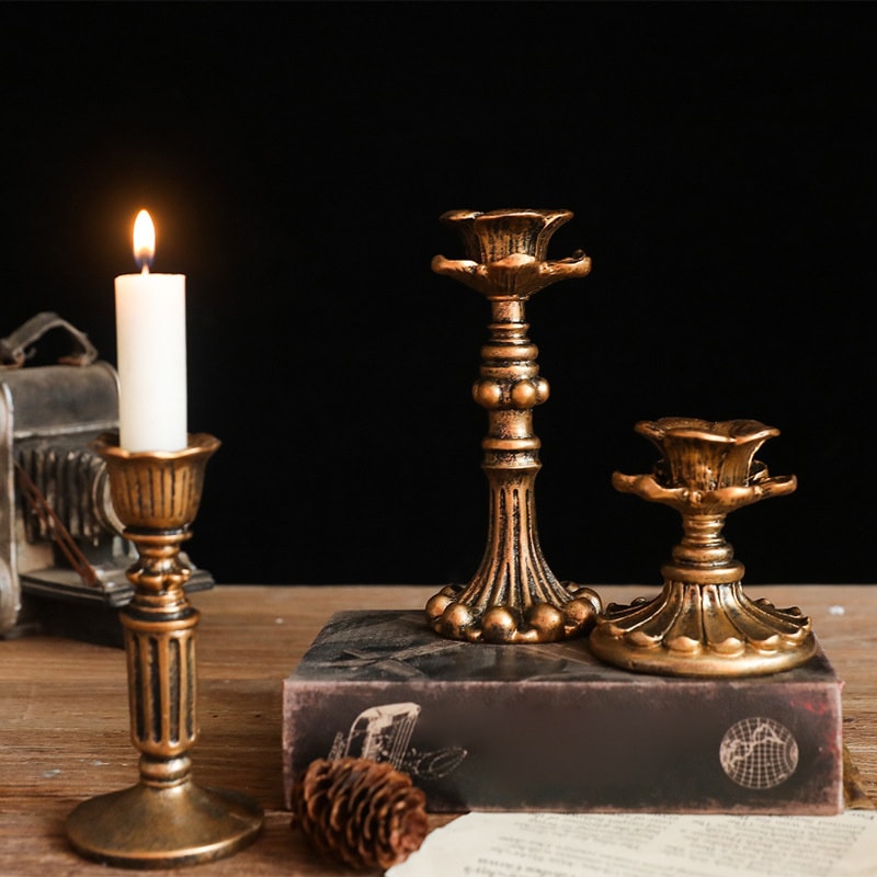 Antique Bronze Finish Resin Candle Holders Vintage Taper Candle Sticks For Wedding Dinner Party Tab 2
