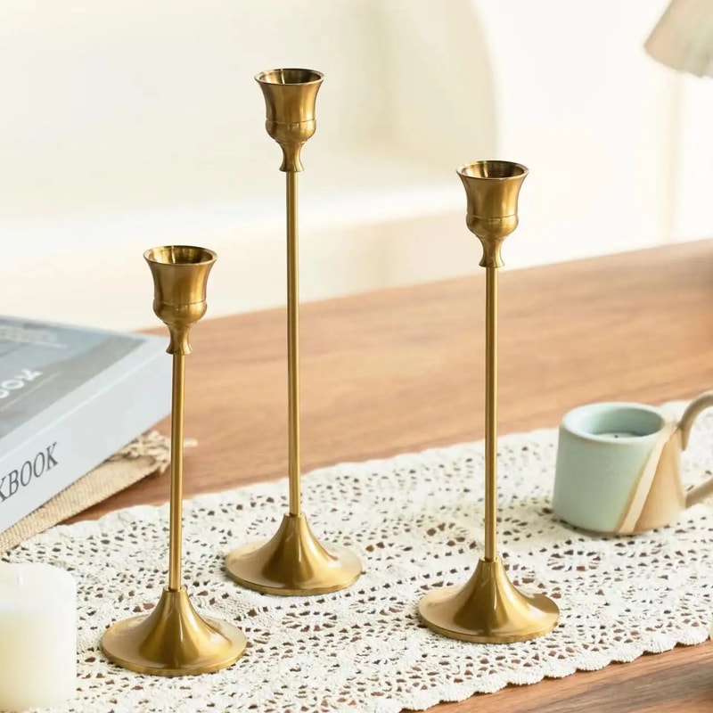 Brass Gold Candlestick Holders Kit Candle Holders Stand For Wedding Party Decorative Dining 1