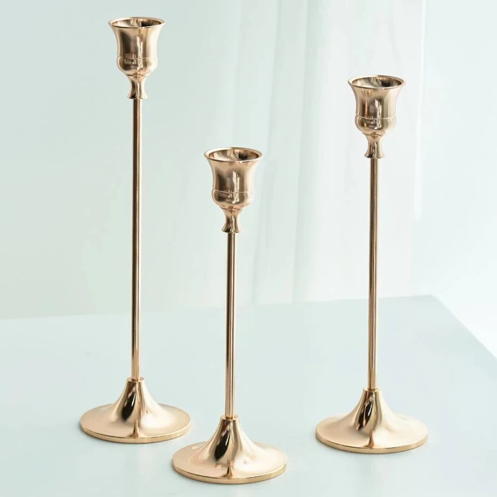 Brass Gold Candlestick Holders Kit Candle Holders Stand For Wedding Party Decorative Dining 9
