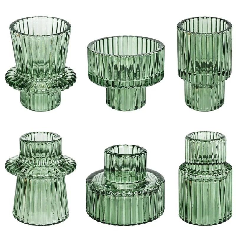 Short Small Glass Taper Candle Holder Set Ribbed Votive Candlestick Holder For Wedding Decor Table 0