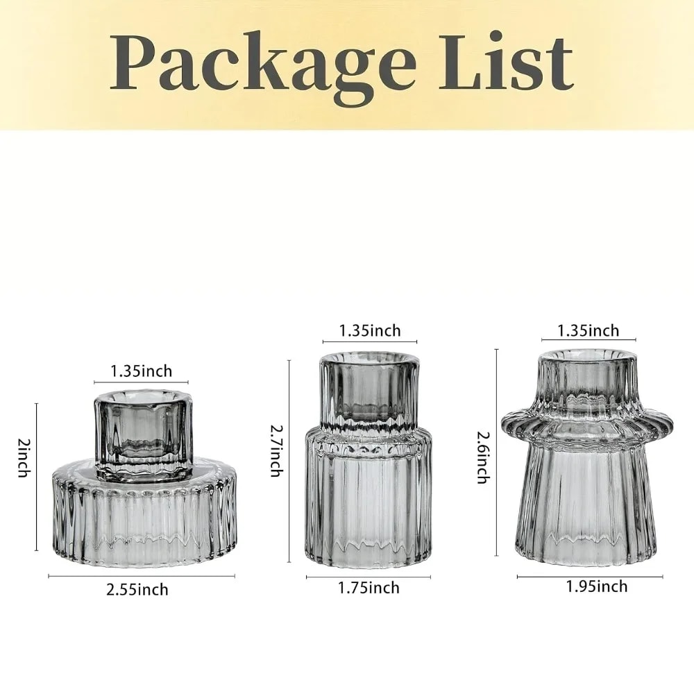 Short Small Glass Taper Candle Holder Set Ribbed Votive Candlestick Holder For Wedding Decor Table 9