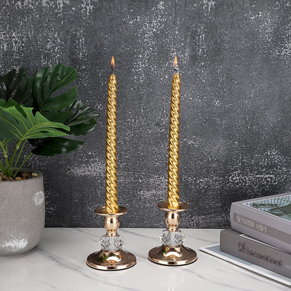 Vintage Brass Taper Candle Holders Gold Metal Taper Candlestick Holders Elegant Metal Crystal Candl 1